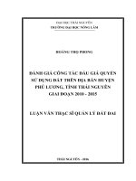 Đánh giá công tác đấu giá quyền sử dụng đất trên địa bàn huyện phú lương, tỉnh thái nguyên giai đoạn 2010 2015 