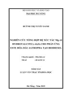Nghiên cứu tổng hợp hệ xúc tác mg al hydrotalcite γ al₂o₃ cho phản ứng ester hóa dầu jatropha tạo biodiesel