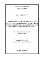 Nghiên cứu ảnh hưởng của nhân tố gắn kết sản phẩm đến lòng trung thành thương hiệu đối với người tiêu dùng xe ô tô toyota tại thành phố đà nẵng