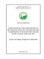 Đánh giá kết quả thực hiện phương án quy hoạch sử dụng đất giai đoạn 2011 2015 và định hướng sử dụng đất đến năm 2020 huyện cao lộc, tỉnh lạng sơn 