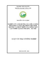 Nghiên cứu ảnh hưởng của liều lượng phân bón và mật độ trồng đến sinh trưởng và phát triển của giống ngô lai VN5885 tại đan phượng, hà nội 