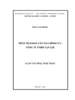 phân tích báo cáo tài chính của công ty tnhh vạn lợi 
