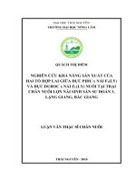 Nghiên cứu khả năng sản xuất của hai tổ hợp lợn lai giữa đực pidu x nái F1(LY) và đực du x nái F1(LY) nuôi tại trại chăn nuôi lợn nái sinh sản sư đoàn 3   lạng giang   bắc giang 