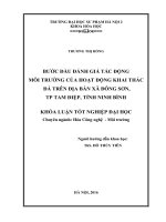 Bước đầu đánh giá tác động môi trường của hoạt động khai thác đá trên địa bàn xã đông sơn, thành phố tam điệp, tỉnh ninh bình 