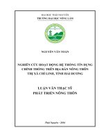 Nghiên cứu hoạt động hệ thống tín dụng chính thống trên địa bàn nông thôn thị xã chí linh, tỉnh hải dương 
