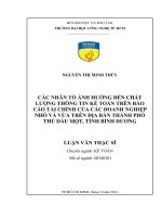 Các nhân tố ảnh hưởng đến chất lượng thông tin kế toán trên báo cáo tài chính của các doanh nghiệp nhỏ và vừa trên địa bàn thành phố thủ dầu một, tỉnh bình dương 