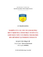 Nghiên cứu các yếu tố ảnh hưởng đến ý định mua tour trực tuyến của giới nhân viên văn phòng thành phố hồ chí minh tại website yesgo vn 
