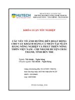 Các nhân tố ảnh hưởng đến hoạt động cho vay khách hàng cá nhân tại ngân hàng nông nghiệp và phát triển nông thôn việt nam   chi nhánh châu thành, bến tre  