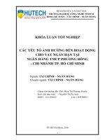 Các nhân tố ảnh hưởng đến hoạt động cho vay ngắn hạn tại ngân hàng TMCP phương đông   chi nhánh TP HCM 