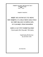 Bước đầu đánh giá tác động môi trường của hoạt động khai thác đá trên địa bàn xã đông sơn, thành phố tam điệp, tỉnh ninh bình 