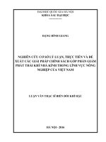 Nghiên cứu cơ sở lý luận, thực tiễn và đề xuất các giải pháp chính sách góp phần giảm phát thải khí nhà kính trong lĩnh vực nông nghiệp ở Việt Nam