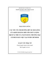 Các yếu tố ảnh hưởng đến sự hài lòng của khách hàng đối với chất lượng dịch vụ thẻ của ngân hàng thương mại cổ phần bản việt tại tp  hồ chí minh 