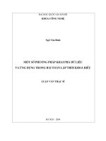 Một số phương pháp khai phá dữ liệu và ứng dụng trong bài toán lập thời khoá biểu