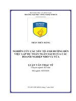 Nghiên cứu các yếu tố ảnh hưởng đến việc lập dự toán ngân sách của các doanh nghiệp nhỏ và vừa 