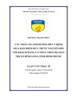 Các nhân tố ảnh hưởng đến ý định mua bảo hiểm hưu trí tự nguyện đối với khách hàng cá nhân trên địa bàn xã bình long, tỉnh bình phước 