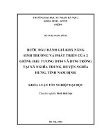 Bước đầu đánh giá khả năng sinh trưởng và phát triển của 2 giống đậu tương DT84 và DT96 trồng tại xã nghĩa trung, huyện nghĩa hưng, tỉnh nam định 