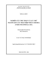 Nghiên cứu thu thập và lưu trữ nguồn gen của cây thất diệp nhất chi hoa (paris polyphylla sm ) 