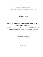 Tiêu chuẩn lựa chọn người yêu của học sinh THPT hiện nay (Nghiên cứu trường hợp học sinh Trường THPT Diễn Châu 4 và THPT Diễn Châu 1, huyện Diễn Châu, tỉnh Nghệ An)