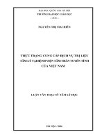 Thực trạng cung cấp dịch vụ trị liệu tâm lý tại bệnh viện tâm thần tuyến tỉnh của Việt Nam