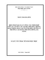 BIỆN PHÁP QUẢN lý CÔNG tác PHỐI hợp với các cơ sở y tế tại địa PHƯƠNG TRONG HOẠT ĐỘNG đào tạo NGÀNH điều DƯỠNG ở TRƯỜNG CAO ĐẲNG PHƯƠNG ĐÔNG, đà NẴNG