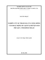 Nghiên cứu sự tham gia của cộng đồng vào hoạt động du lịch tại huyện đảo Phú Quý, tỉnh Bình Thuận