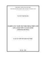Nghiên cứu ngôn ngữ hội thoại trên lớp giữa giáo viên và giáo sinh (tỉnh hải dương) 