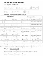 Bảng công thức tính phân đạo hàm mũ logarit