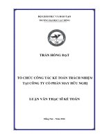 Luận văn thạc sĩ Tổ chức công tác kế toán trách nhiệm tại công ty cổ phần may hữu nghị