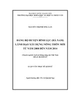 ĐẢNG bộ HUYỆN BÌNH lục (hà NAM) LÃNH đạo xây DỰNG NÔNG THÔN mới từ năm 2008 đến năm 2014 