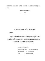 MỘT số GIẢI PHÁP tạo ĐỘNG lực CHO NHÂN VIÊN bộ PHẬN HOUSEKEEPING của KHÁCH sạn THÀNH CÔNG 