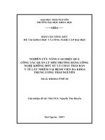 Nghiên cứu nâng cao hiệu quả công tác quản lý môi trường bằng công nghệ không đốt xử lý chất thải rắn y tế lây nhiễm tại bệnh viện Đa khoa Trung ương Thái Nguyên (đề tài khoa học)