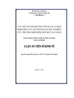 Các yếu tố ảnh hưởng tới sự lựa chọn điểm đến của người dân Hà Nội nghiên cứu trường hợp điểm đến Huế, Đà Nẵng (LA tiến sĩ)