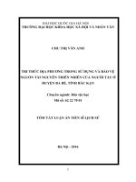 Tri thức địa phương trong sử dụng và bảo vệ nguồn tài nguyên thiên nhiên của người Tày ở huyện Ba Bể, tỉnh Bắc Kạn