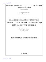 Hoàn thiện phân tích chất lượng tín dụng tại các ngân hàng thương mại trên địa bàn tỉnh Bình Định