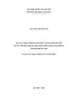 Quản lí hoạt động giáo dục ngoài giờ lên lớp ở các trường trung học phổ thông quận hà đông, thành phố hà nội 