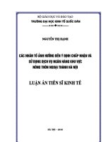 CÁC NHÂN TỐ ẢNH HƯỞNG ĐẾN Ý ĐỊNH CHẤP NHẬN VÀ SỬ DỤNG DỊCH VỤ NGÂN HÀNG KHU VỰC NÔNG THÔN NGOẠI THÀNH HÀ NỘI (LA tiến sĩ)