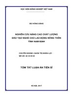 Nghiên cứu nâng cao chất lượng đào tạo nghề cho lao động nông thôn tỉnh nam định (TT) 