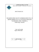 So sánh phẩm chất và năng suất của 12 dòng lúa vụ xuân hè