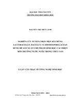 Nghiên cứu tuyển chọn một số chủng lactobacillus, bacillus và rhodospirillaceae dùng để sản xuất chế phẩm sinh học cải thiện môi trường nước nuôi trồng thủy sản