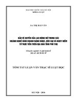 Bảo vệ quyền của lao động nữ trong các ngành nghề kinh doanh nặng nhọc độc hại và nguy hiểm từ thực tiễn trên địa bàn tỉnh phú thọ 