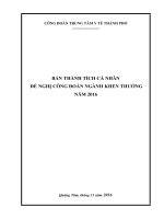 BẢN THÀNH TÍCH cá NHÂN để NGHỊ CÔNG đoàn NGÀNH KHEN THƯỞNG năm 2016 