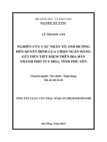 Luận văn Thạc sĩ Quản trị Kinh doanh Nghiên cứu các nhân tố ảnh hưởng đến quyết định lựa chọn ngân hàng gửi tiền tiết kiệm trên địa bàn TP Tuy hòa Tỉnh Phú Yên