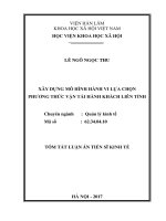 Xây dựng mô hình hành vi lựa chọn phương thức vận tải hành khách liên tỉnh (TT)