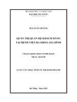 Luận văn Thạc sĩ Quản trị kinh doanh Quản trị quan hệ khách hàng tại Bệnh viện Đa khoa Gia Đình