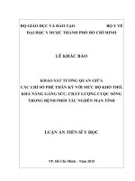 Khảo sát tương quan giữa các chỉ số phế thân ký với mức độ khó thở, khả năng gắng sức, chất lượng cuộc sống trong bệnh phổi tắc nghẽn mạn tính