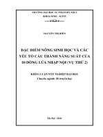 Đặc điểm nông sinh học và các yếu tố cấu thành năng suất của 10 dòng lúa nhập nội (vụ thứ 2) 