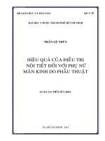 Hiệu quả của điều trị nội tiết đối với phụ nữ mãnh kinh do phẫu thuật