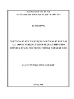 Nguồn nhân lực và sử dụng nguồn nhân lực tại các doanh nghiệp lữ hành được cổ phần hóa trên địa bàn hà nội trong thời kỳ hội nhập WTO 