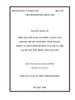 Hiệu quả bổ sung vitamin A liều cao cho bà mẹ sau sinh đến tình trạng thiếu vi chất dinh dưỡng của mẹ và trẻ tại huyện Phú Bình, Thái Nguyên .tt