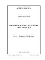 Một vài ứng dụng của định lý tách trong tối ưu hóa 